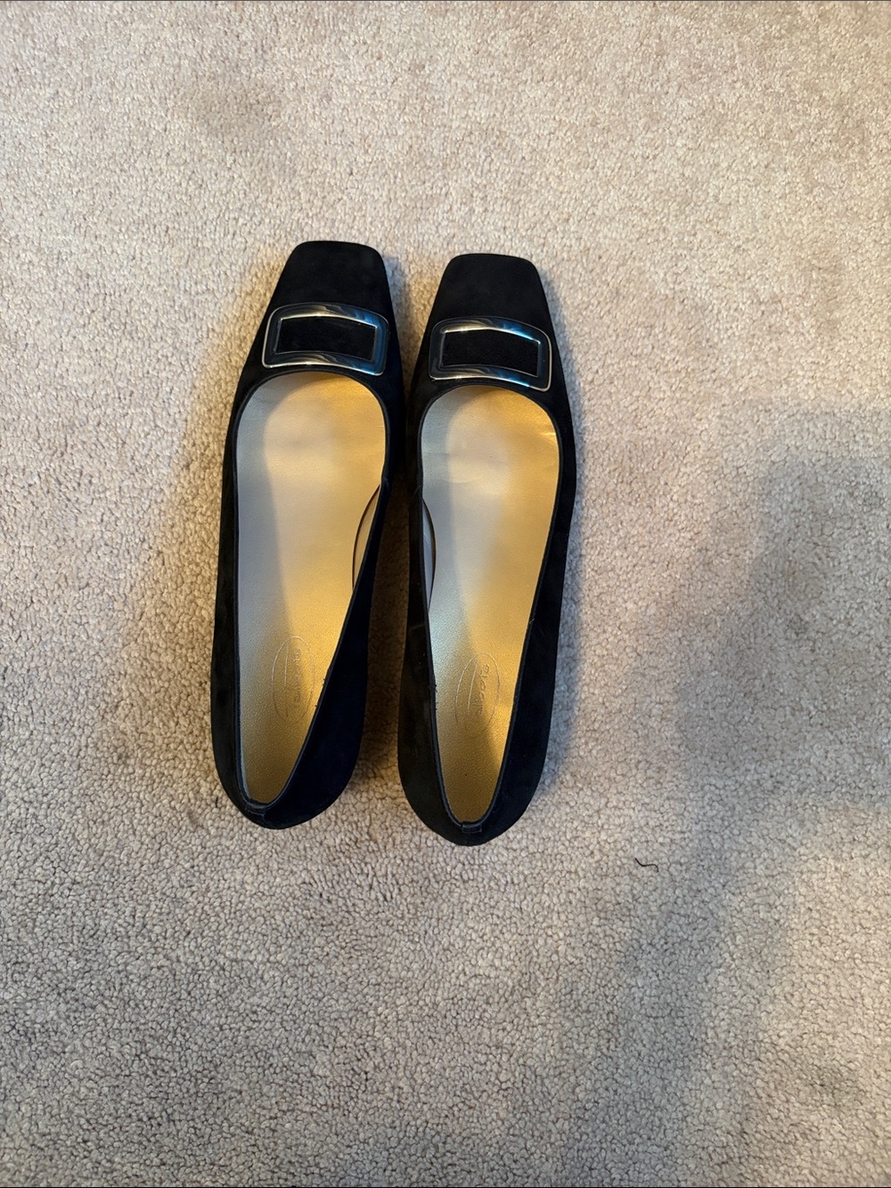 Talbots Black Suede Square-Toe Flat with Buckle Accent 11B